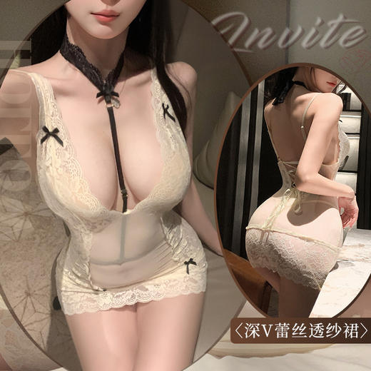 【霏慕】无菌免洗高阶尤物蕾丝透视诱惑包臀睡裙6108情趣内衣性感纯欲 商品图4
