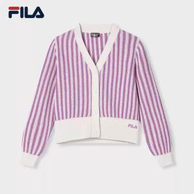 3件4折【自营】FILA/斐乐  女士编织外套2024春季新款时尚休闲V领双色毛衣开衫 F11W418408FPU