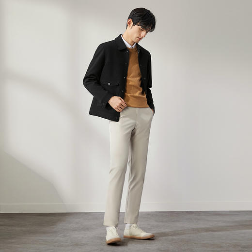 柒牌男装翻领夹克男2024秋冬新款时尚休闲几何提花黑色茄克衫外套	127K70990 商品图3