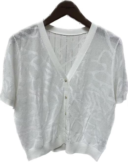 HJ2EA01_皓色 / 漆黑色_针织衫_春夏_复古提花镂空 V 领短袖单排扣显瘦通勤气质开衫_高级女装_BERNIEELEN 伯妮斯茵 商品图2