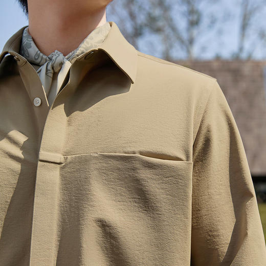 【无缝】柒牌男装长袖衬衫男2024秋冬新款时尚休闲翻领假口袋衬衣	127A70090 商品图2