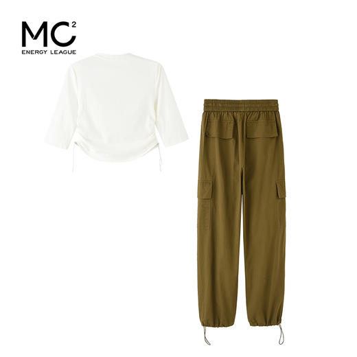 mc2圆领中袖T恤+工装裤两件套女2024春秋新款帅气工装风舒适套装 商品图3