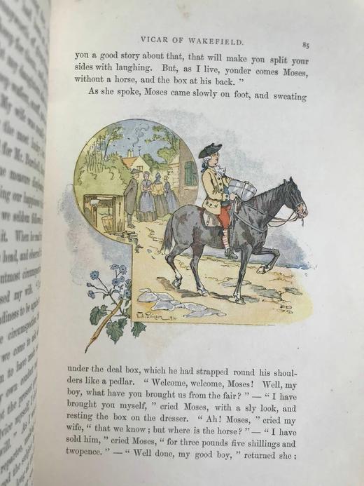 1889年 戈德史密斯《威克菲尔德牧师》 114幅手工上色插图 全真皮精装16开 商品图6