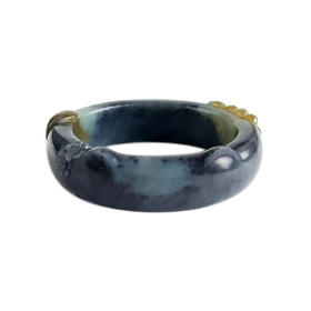 【天然正品】天然精品无杂裂青花籽料梅花猫咪凤系造型54号厚桩和田玉手镯 现售价：3880！160824NJ05