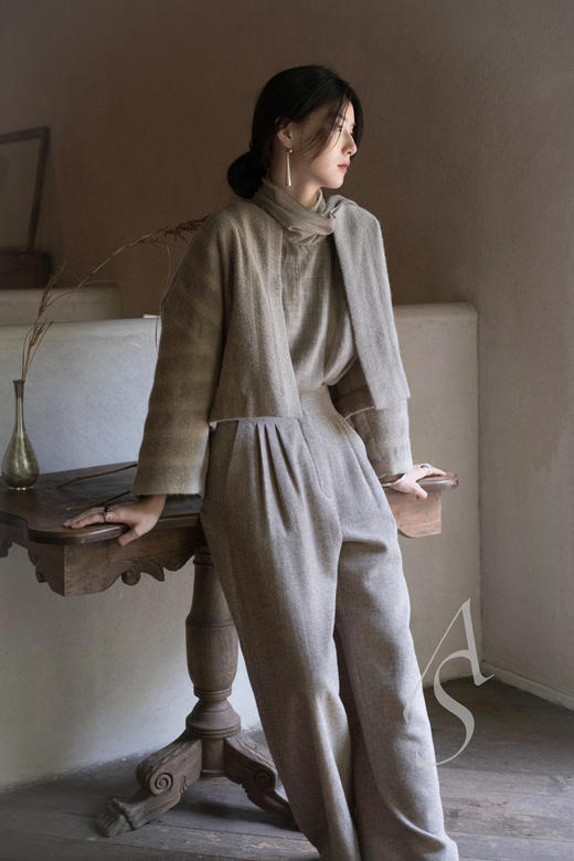 Cortana 混色条纹POSTAL初剪羊毛短夹克 商品图1