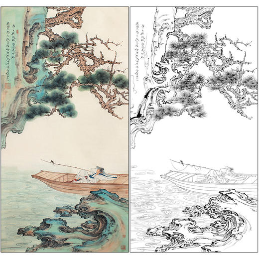 任重花鸟工笔画白描底稿《停棹图》临摹勾线高清打印稿RD13 商品图0