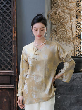盛唐牡丹 |玉兰花纹香槟金桑蚕丝上衣