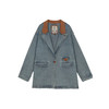 谜底牛仔西装外套女2024秋季新品复古风拼接中长款西服243MW1118 商品缩略图4