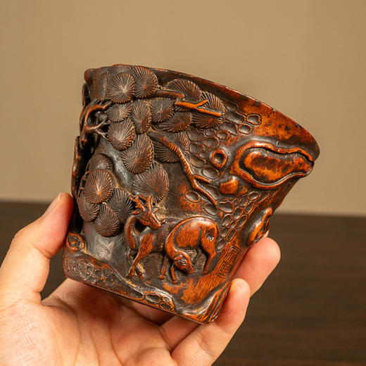 清 竹雕松鹿图爵杯 商品图1