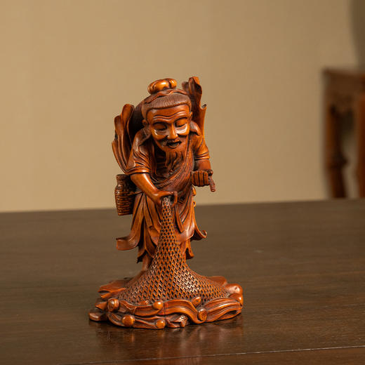 清 黄杨木雕渔翁人物摆件 商品图0