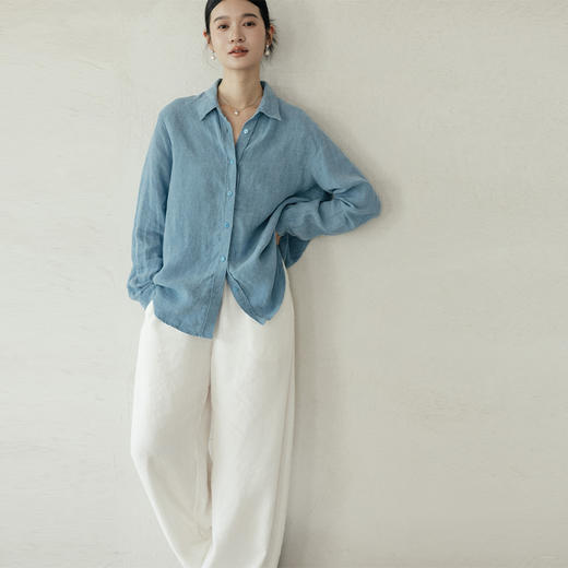 * 绽放642朵/秀场衬衫进口石磨洗亚麻可拆卸飘带翻领系带长袖衬衫 商品图2