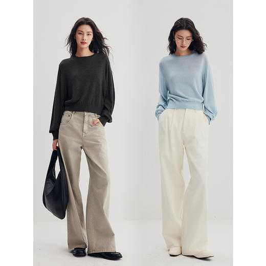 棉仓356635027-贝壳装饰扣短款长袖毛衣 商品图4