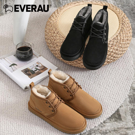 EVERAU防风系带高帮设计内里澳洲美利奴羊皮毛一体做工走线精致户外通勤都可男士保暖高帮雪地靴EA5043 商品图5