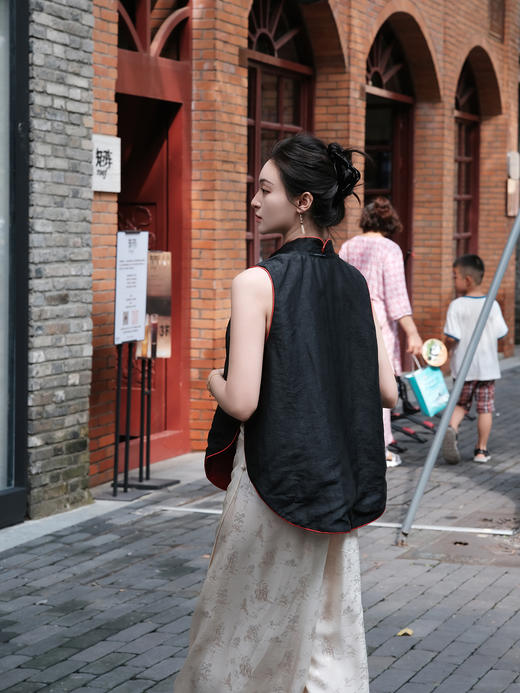 瑕疵|盛唐牡丹 |双龙团纹真丝花蕾缎马甲[特价品] 商品图4