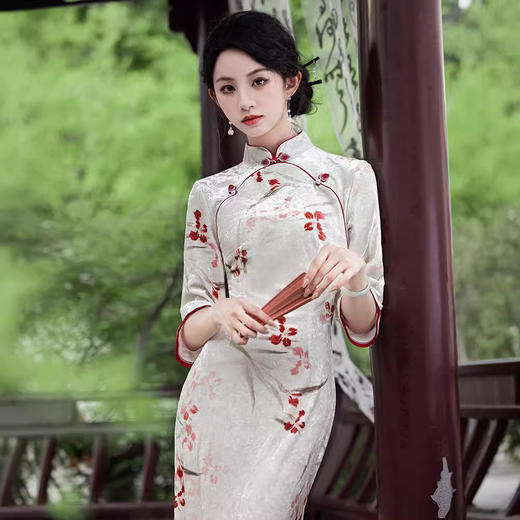 长袖改良丝绒印花素雅旗袍GR3055 商品图2