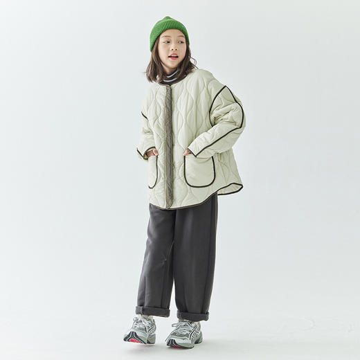 棵初2024年秋冬新品童装撞色拼接棉服女童葫芦绗线宽松廓型外套 商品图4