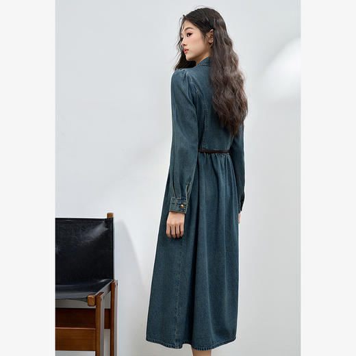 经典复古水洗牛仔连衣裙女早春翻领长袖连衣裙衬衫裙V3342394 商品图4