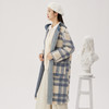 谜底蓝格子毛呢大衣女士2024秋新品连帽牛角扣呢子外套243MD1123 商品缩略图2