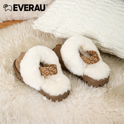 EVERAU保暖值颜值最高+印花弹力织带男女童儿童毛毛拖鞋EA2031K 商品图5