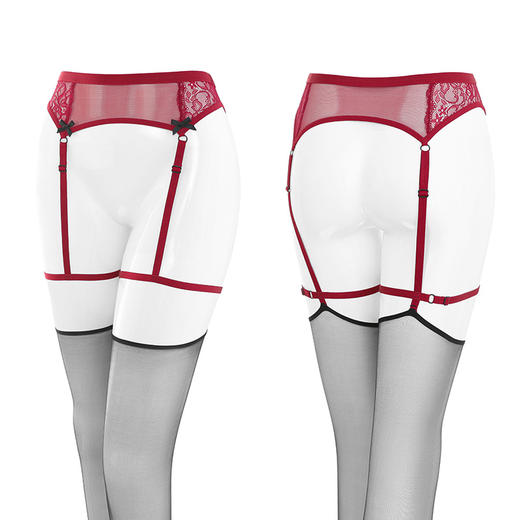 霏慕情趣丝袜蕾丝诱惑角色扮演 性感蕾丝吊袜带一体连裤袜成人用品7248情趣内衣打底袜丝滑超薄 黑红【单件连腰吊带一体袜】 均码 商品图12