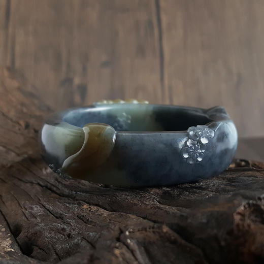 【天然正品】天然精品无杂裂青花籽料梅花猫咪凤系造型54号厚桩和田玉手镯 现售价：3880！160824NJ05 商品图2