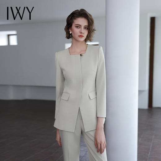 IWY/秋季新款浅灰色西装套装高级气质总裁西服正式场合微喇裤工装C14305+P34318 商品图0