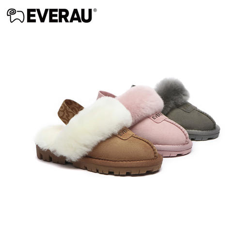 EVERAU保暖值颜值最高+印花弹力织带男女童儿童毛毛拖鞋EA2031K 商品图0