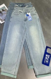 HJ2L37_晴山色_牛仔裤_春夏_复古水洗做旧高腰撞色卷边显瘦通勤气质牛仔裤_高级女装_BERNIEELEN 伯妮斯茵