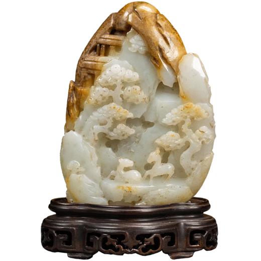 清 玉雕山水人物山子摆件（红木座） 商品图5