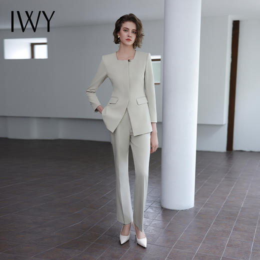 IWY/秋季新款浅灰色西装套装高级气质总裁西服正式场合微喇裤工装C14305+P34318 商品图1