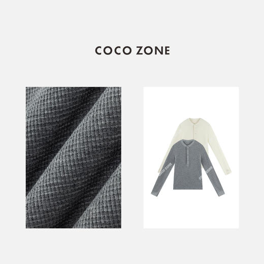 COCO ZONE 绵羊毛莱赛尔混纺时尚半排扣长袖T恤CC2C1784 商品图2