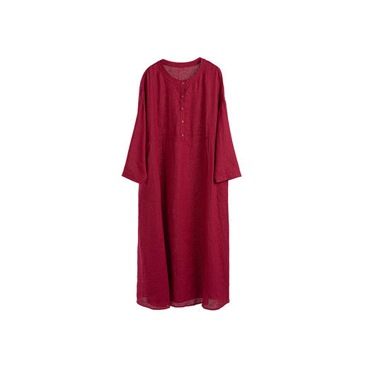 * 绽放641朵/高原多巴胺高支亚麻系带A摆宽松半开襟圆领长袖连衣裙 商品图4