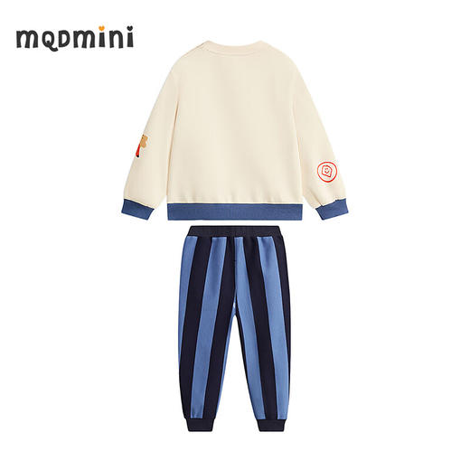 【MQD】童装上衣+裤男小童春新款卡通趣味条纹休闲运动圆领套装 牛油果色 100cm 商品图1