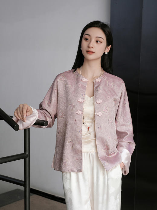 盛唐牡丹 |蝴蝶花纹真丝异色罗外套 商品图0
