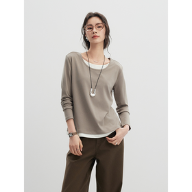 棉仓356601001-圆领假两件长袖T恤