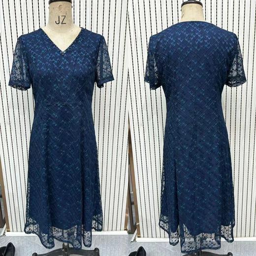 HJ1S89_绀色_连衣裙_四季_气质优雅 V 领短袖收腰显瘦百搭中长裙_高级女装_BERNIEELEN 伯妮斯茵 商品图0