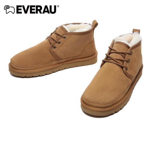 EVERAU防风系带高帮设计内里澳洲美利奴羊皮毛一体做工走线精致户外通勤都可男士保暖高帮雪地靴EA5043 商品图1
