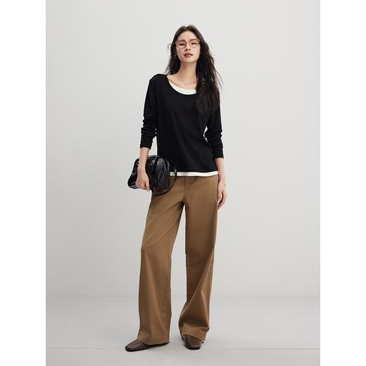 棉仓356601001-圆领假两件长袖T恤 商品图2