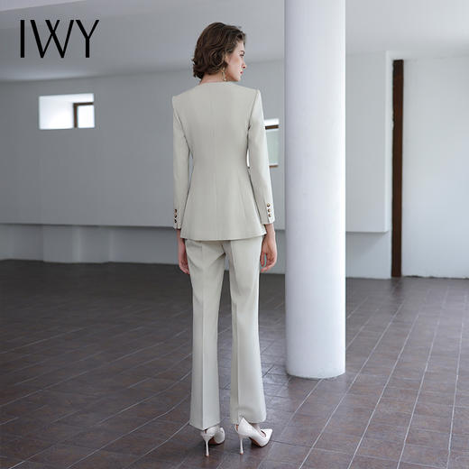 IWY/秋季新款浅灰色西装套装高级气质总裁西服正式场合微喇裤工装C14305+P34318 商品图3