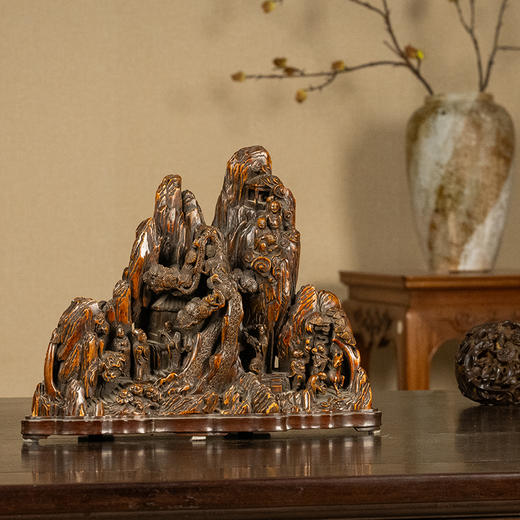 清 沉香木雕八仙人物山子摆件（红木座） 商品图0