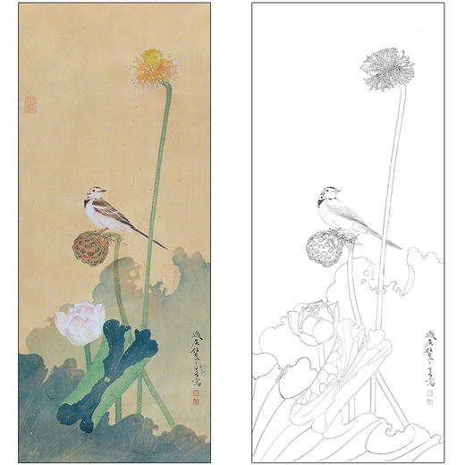 任重花鸟工笔画白描底稿《荷塘》临摹勾线高清打印稿RD01 商品图0