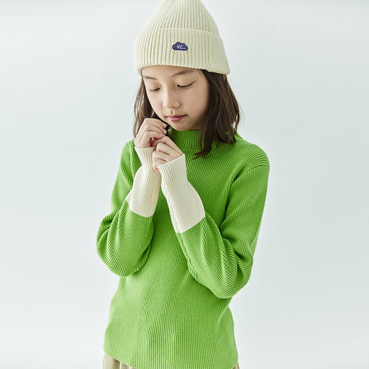 棵初秋冬新品女童袖口拼色长袖打底衫棉羊绒中高领修身毛衣 商品图3