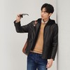 【绵羊皮】柒牌连帽皮衣男士秋冬新款时尚休闲中青年黑色真皮外套	129J70080 商品缩略图1