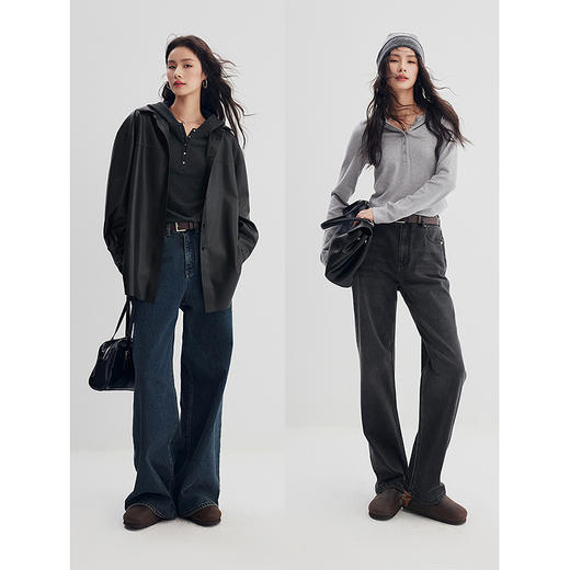 棉仓357601001-小银豆牙签纹肌理感暖感绒兜帽合体微修身长袖T 商品图4