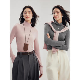 棉仓357601007-天丝羊毛奢感微透绝美打底衫合体微修身舒适轻暖打底衫。