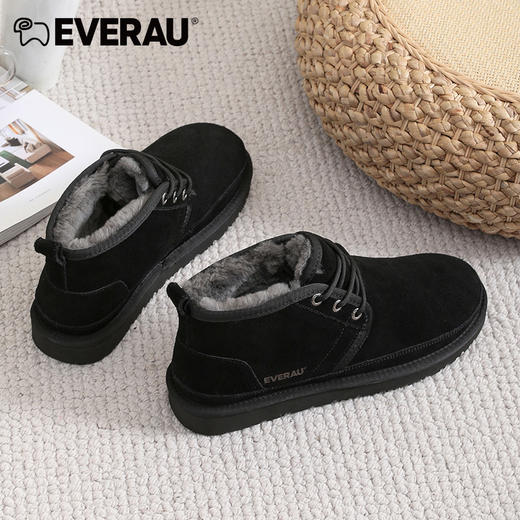 EVERAU防风系带高帮设计内里澳洲美利奴羊皮毛一体做工走线精致户外通勤都可男士保暖高帮雪地靴EA5043 商品图8