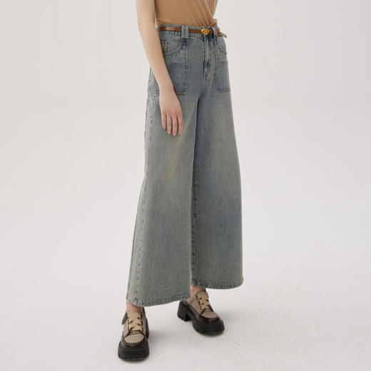 谜底牛仔直筒裤女2024秋季新品复古高腰解构式宽松长裤243MK1009 商品图1