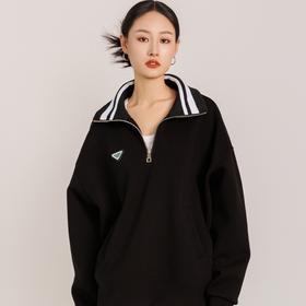 女款空气层复古螺纹领慵懒松驰感休闲贴标卫衣 881037