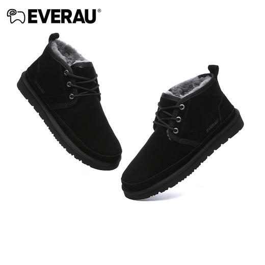 EVERAU防风系带高帮设计内里澳洲美利奴羊皮毛一体做工走线精致户外通勤都可男士保暖高帮雪地靴EA5043 商品图2