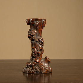 清 黄杨木雕松树纹花插